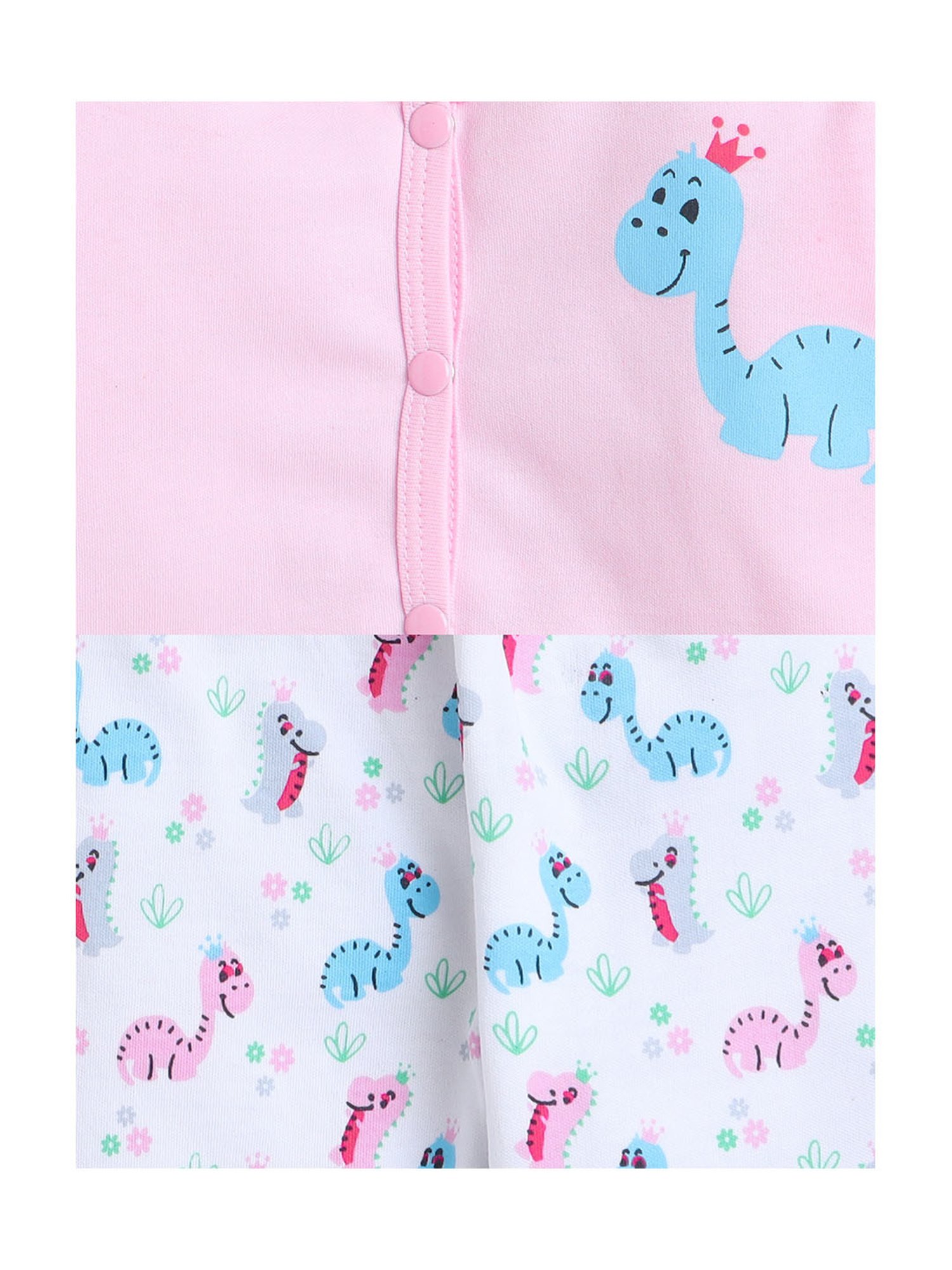 Bumzee Kids Pink & White Printed Full Sleeves Jhabla with Pyjamas