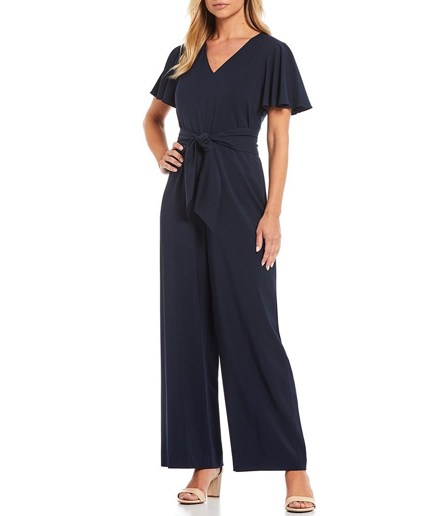 Preston & York Kayla Flutter Sleeve Tie Waist V-Neck Jumpsuit
