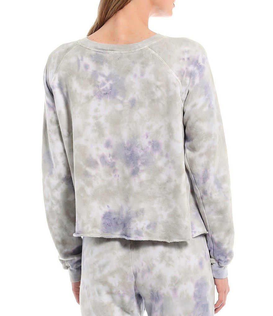 JALA Tie-Dye French Terry Cropped Coordinating Crew Neck Long Sleeve Lounge Top