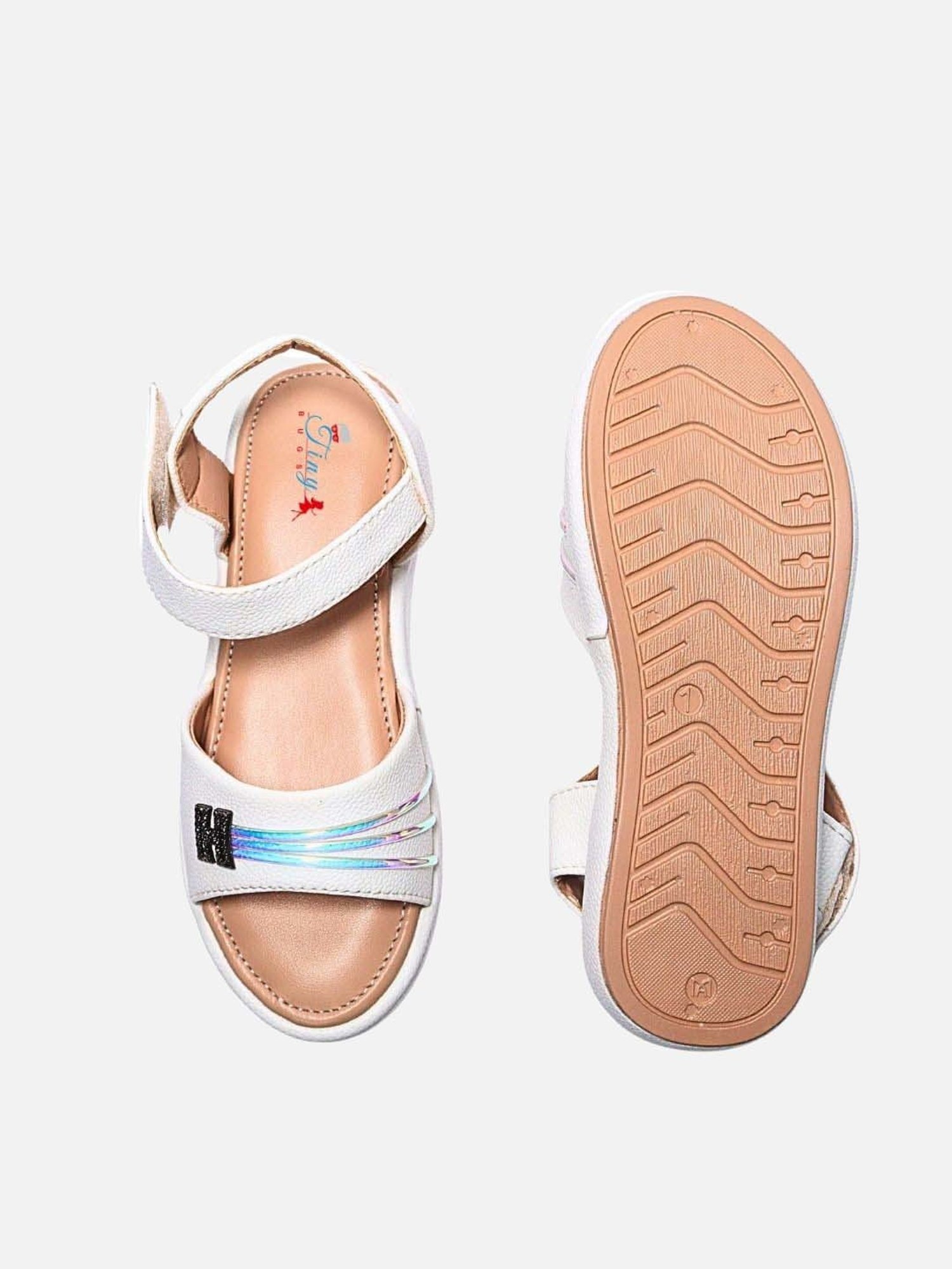 Tiny Bugs Girls Off White & Pink Party Wear Slip Ons