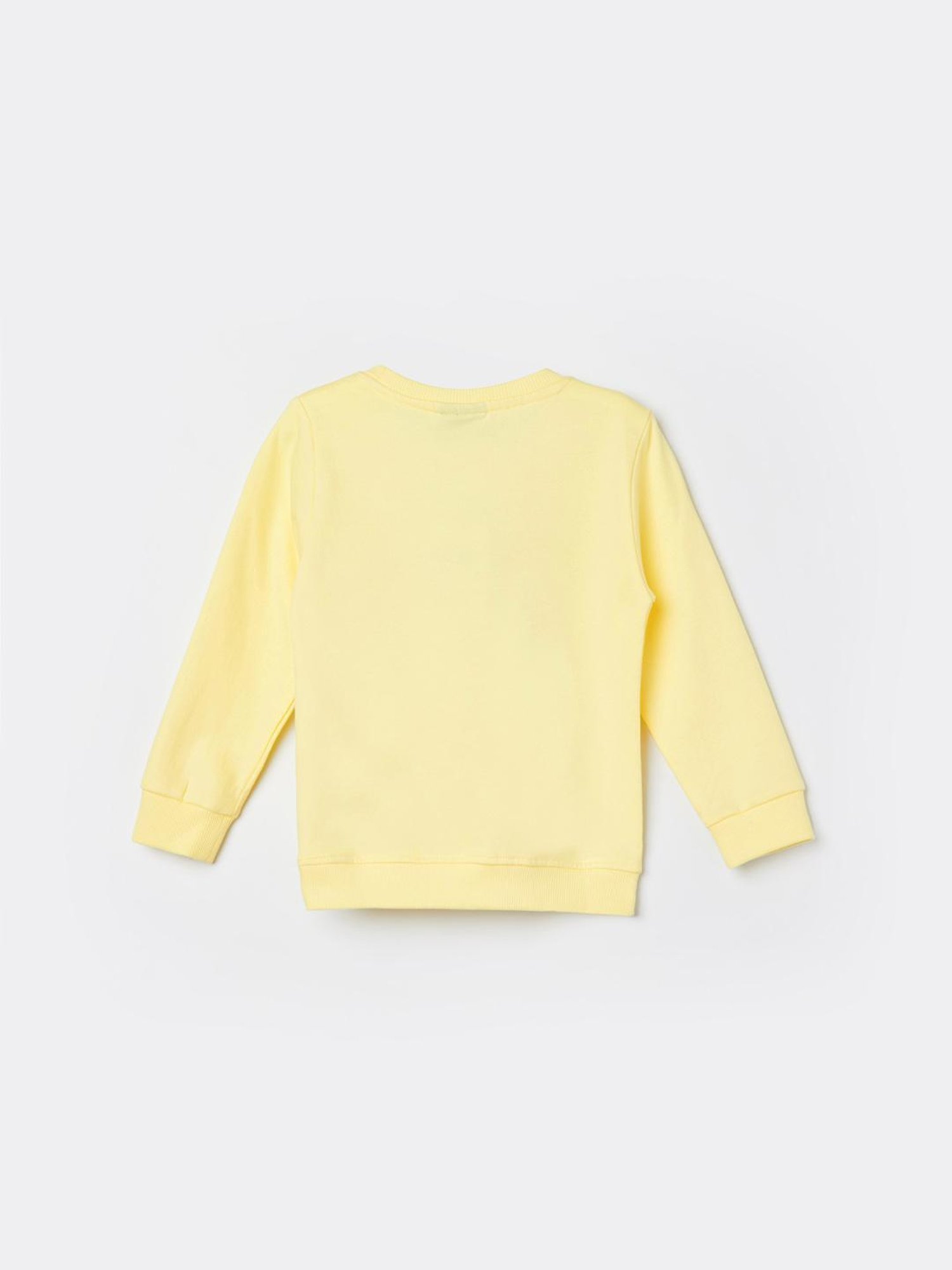 Lifestyle Yellow Round Neck Full Sleeve Chest Print Cotton Sweatshirt