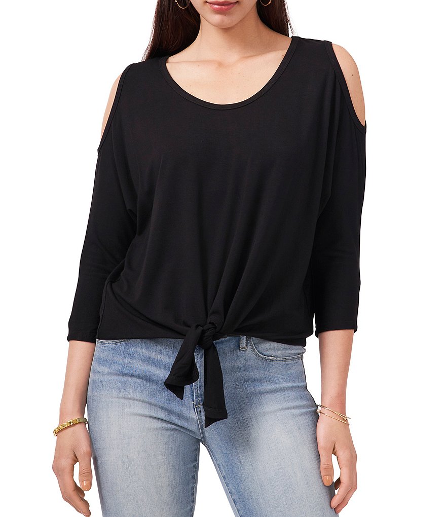Vince Camuto Long Sleeve Cold Shoulder Tie Front Knit Top