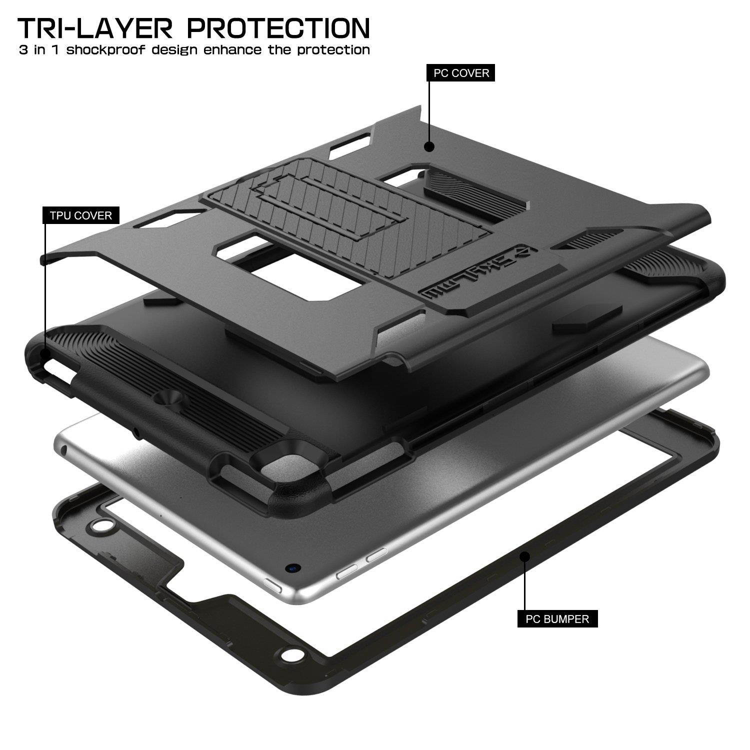 SKYLMW Case iPad 9.7 2018, SKYLMW [Heavy Duty] Three Layer Hybrid Shockproof Full-Body Protective Case Cover with Kickstand for iPad Air,iPad Air 2,iPad Pro 9.7,iPad 9.7 2017/2018 Release, Black