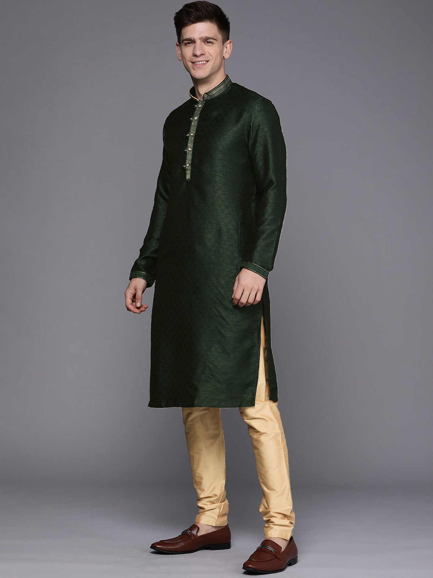 Manyavar Green Regular Fit kurta with Churidar Set