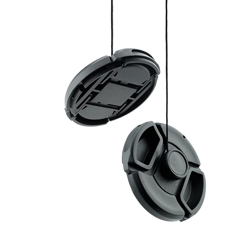 Lens Cap Bundle - 4 Snap-on Lens Caps for DSLR Cameras - 4 Lens Cap Keepers - Microfiber Cleaning Cloth Included - Compatible Nikon, Canon, Sony Cameras ()