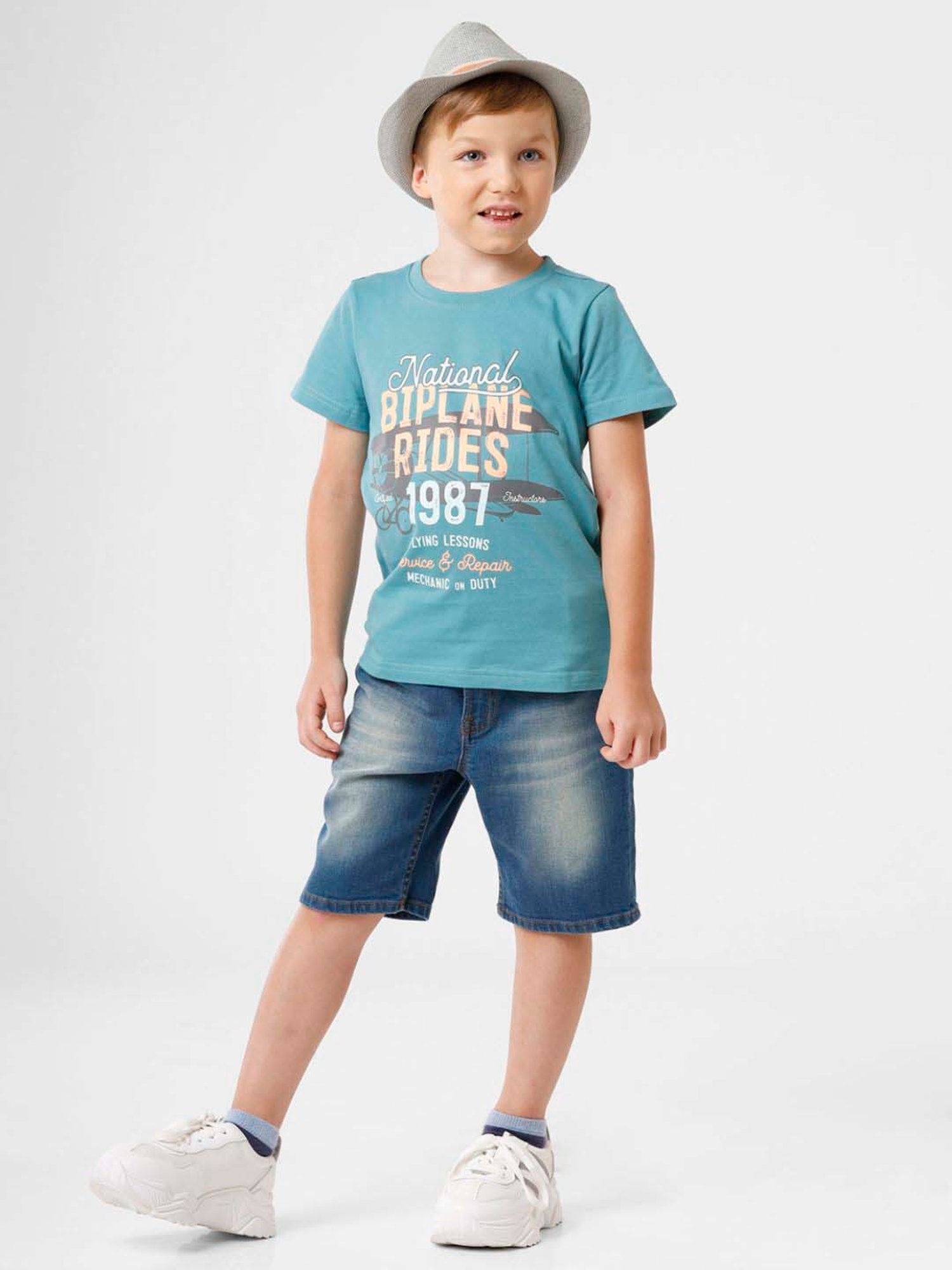 Kate & Oscar Kids Blue Cotton Washed Shorts