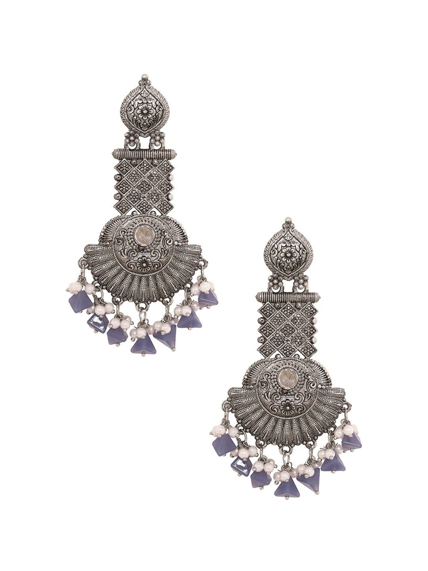Priyaasi Sophisticated Tribal with Blue and White Beads Dangler Earrings