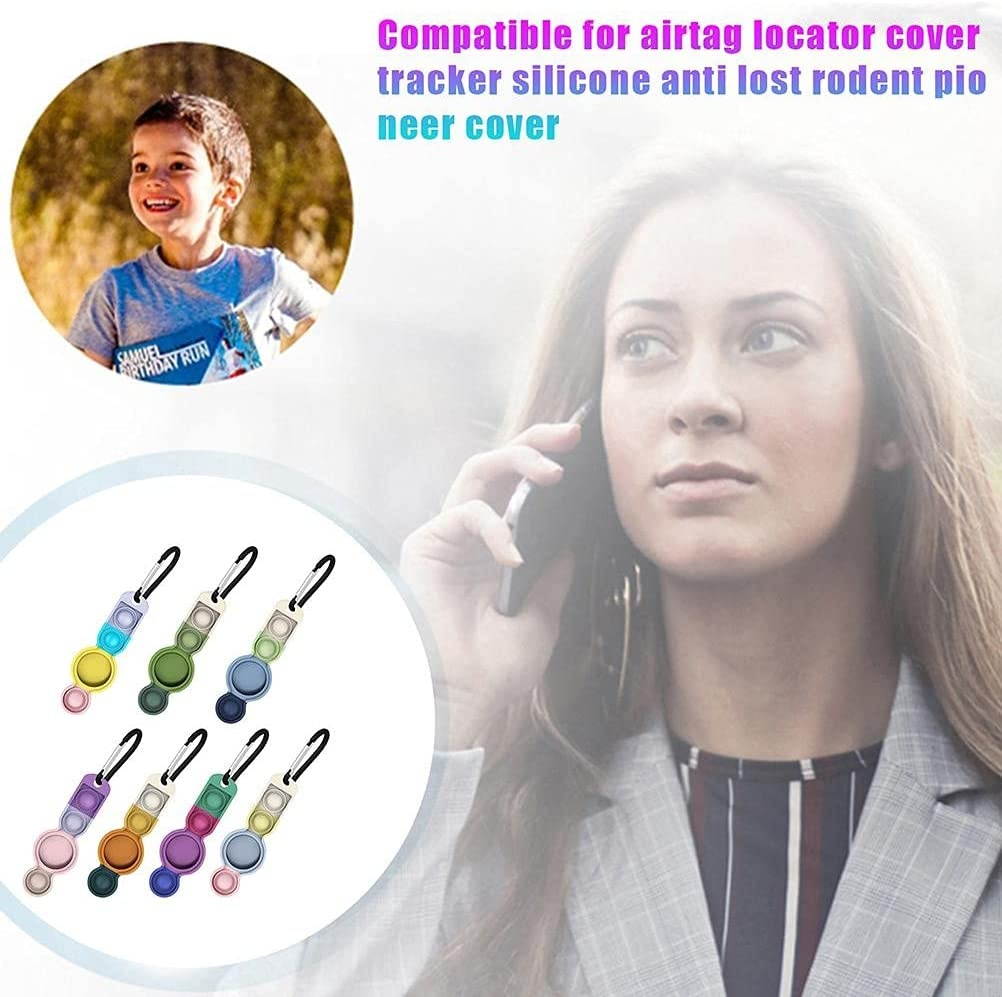 Qinhin Push Bubble Fidget Pack Stress Release Protective Case Compatible for Airtag Locator Tracker Silicone Anti-Lost Keychain Protective Case for Tracking Locator(N-Green Orange)