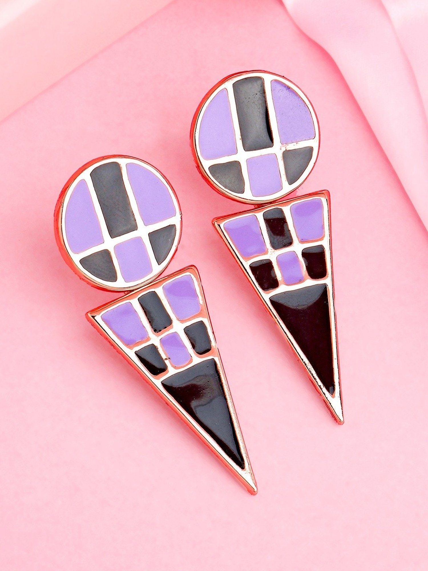 Estele Rose Gold-Plated Geometric Designer Dangler Earrings