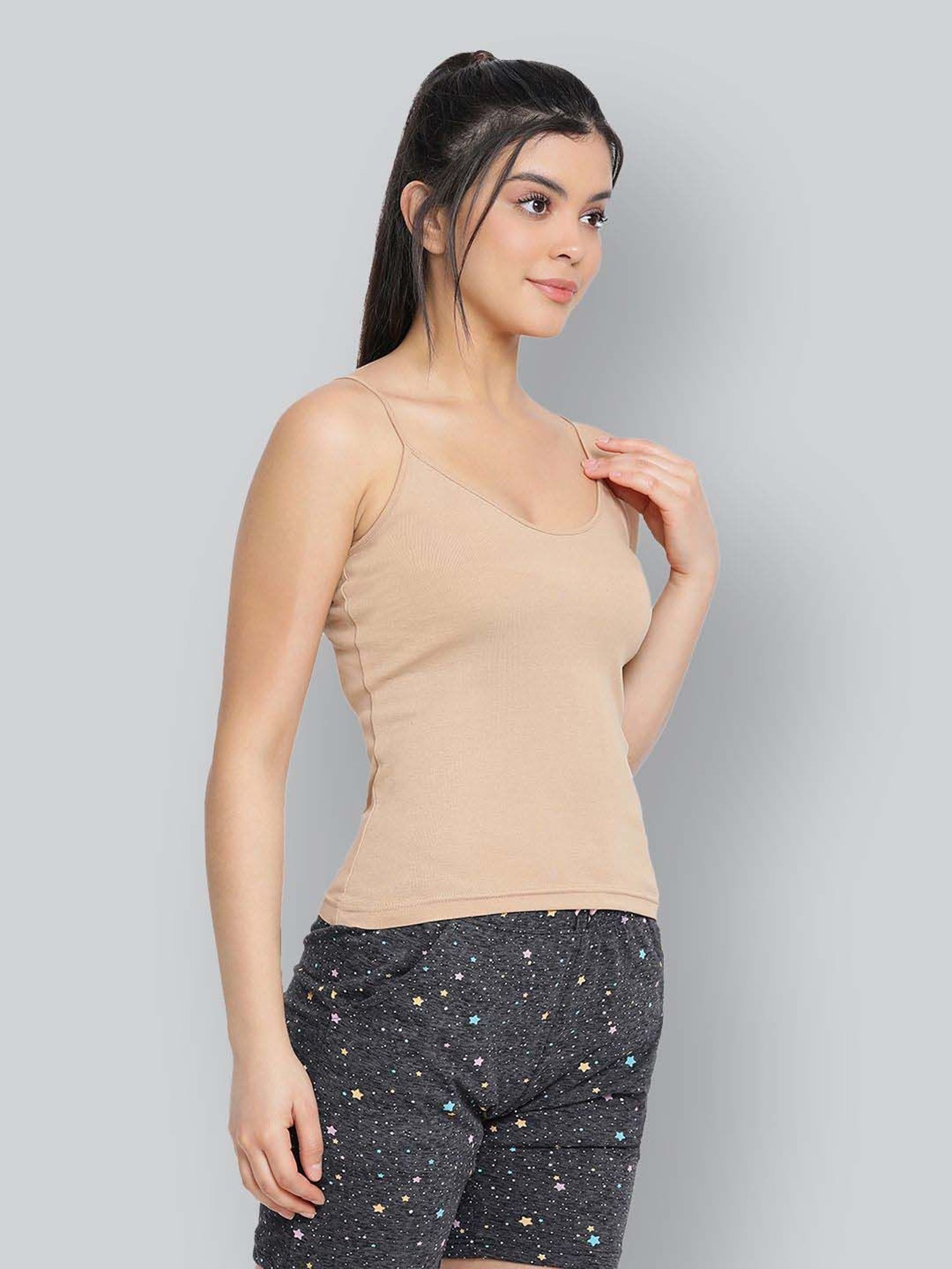 Lyra Tan Cotton Plain Camisole