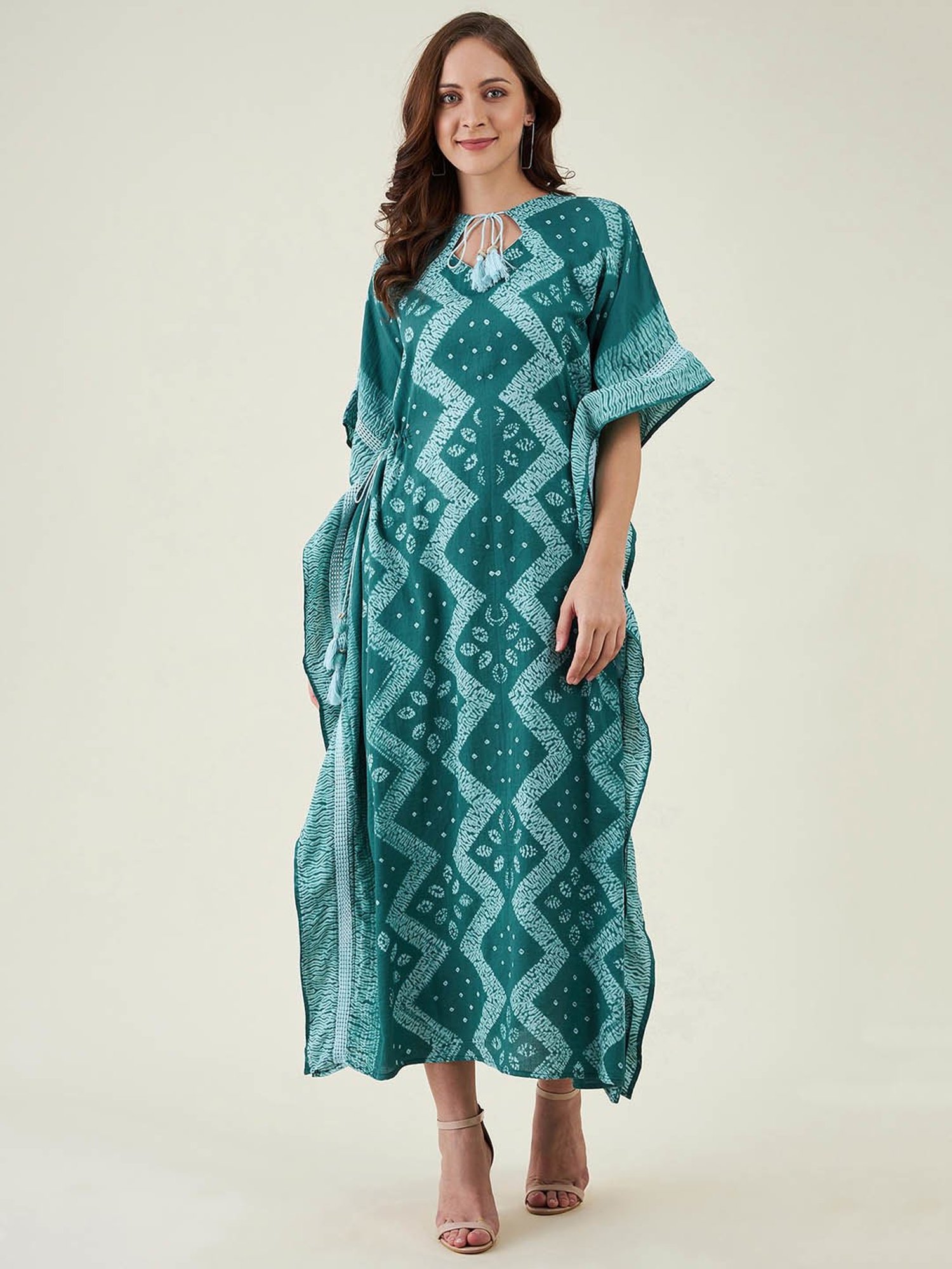 The Kaftan Company Green Printed Kaftan Dress