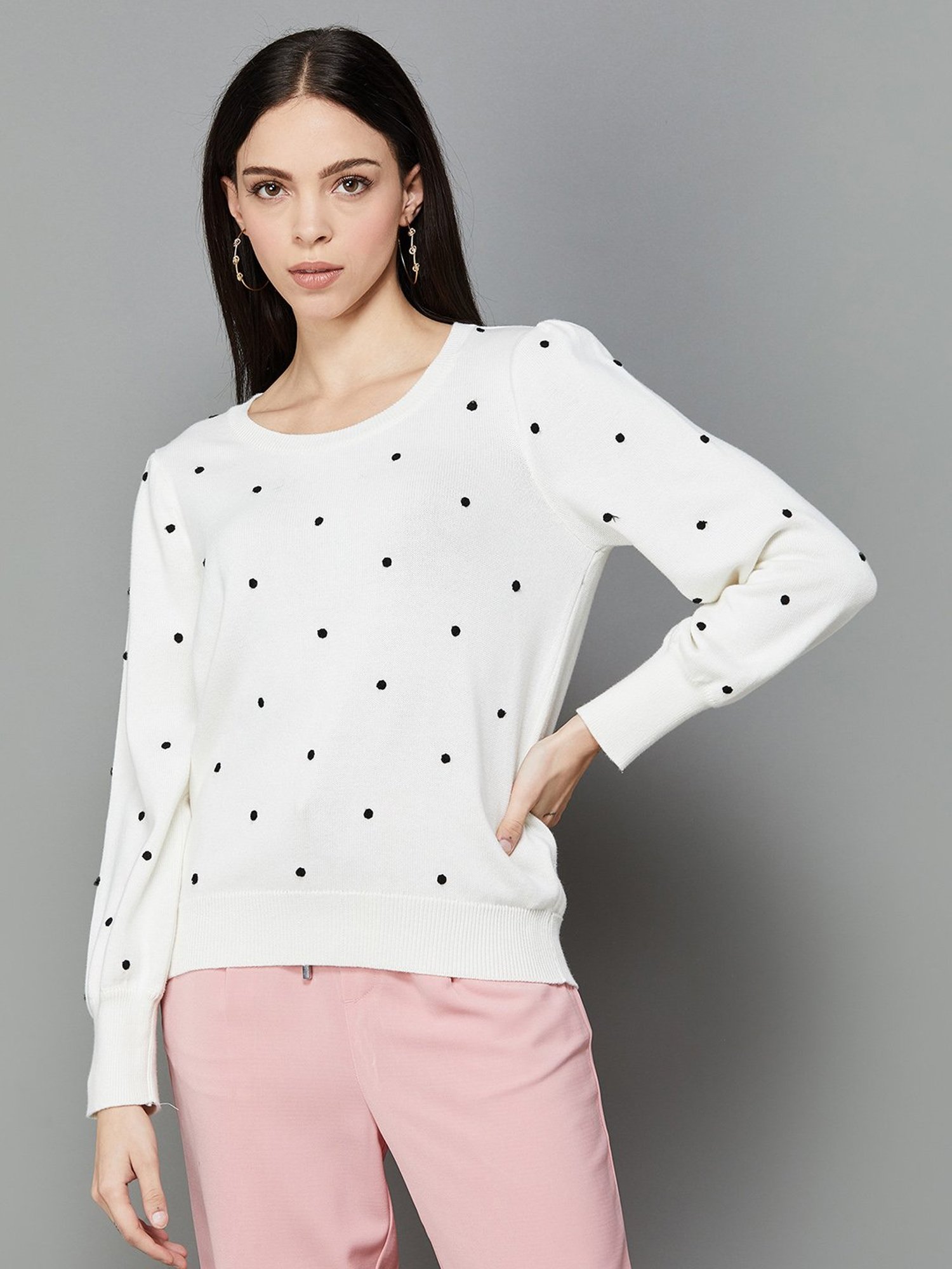 Code by Lifestyle Off-White Cotton Embroidered Sweater