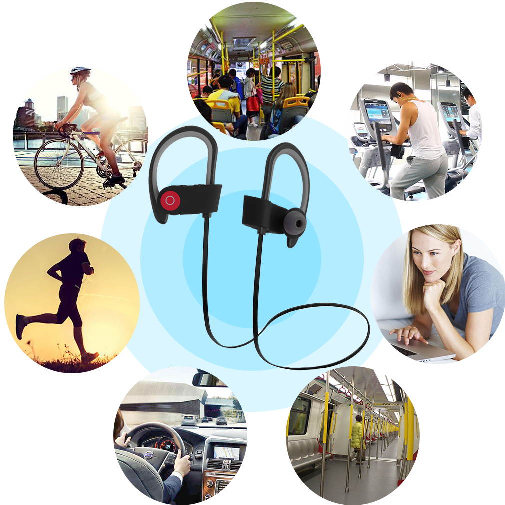 Wireless Bluetooth Headset Stereo Headphone Earphone Sport for Mobile Phone with Soft Ear Tip and Ear Hook