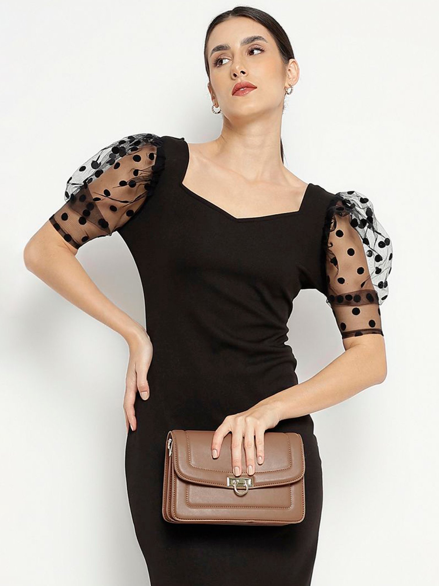 Tyra Dahlia Taupe Solid Faux Leather Sling Handbag