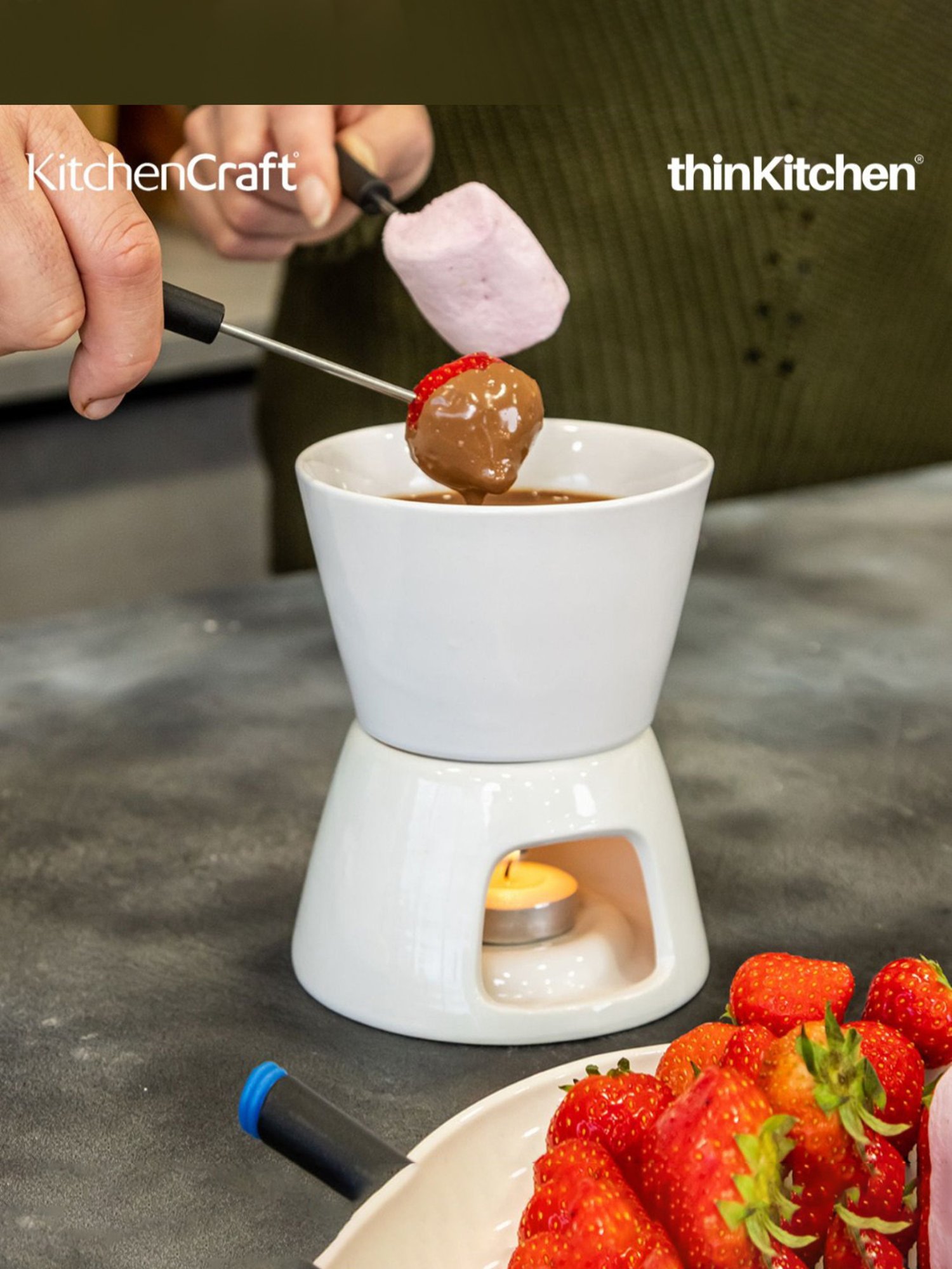 KitchenCraft White Stainless Steel Chocolate Fondue Set