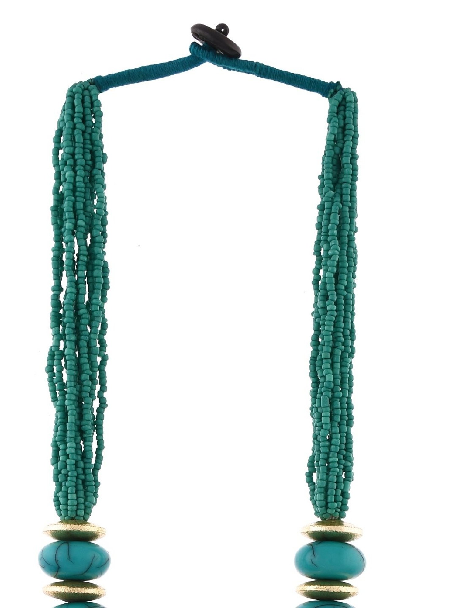 Imli Street Green Golden Long Beaded Handcrafted Necklace