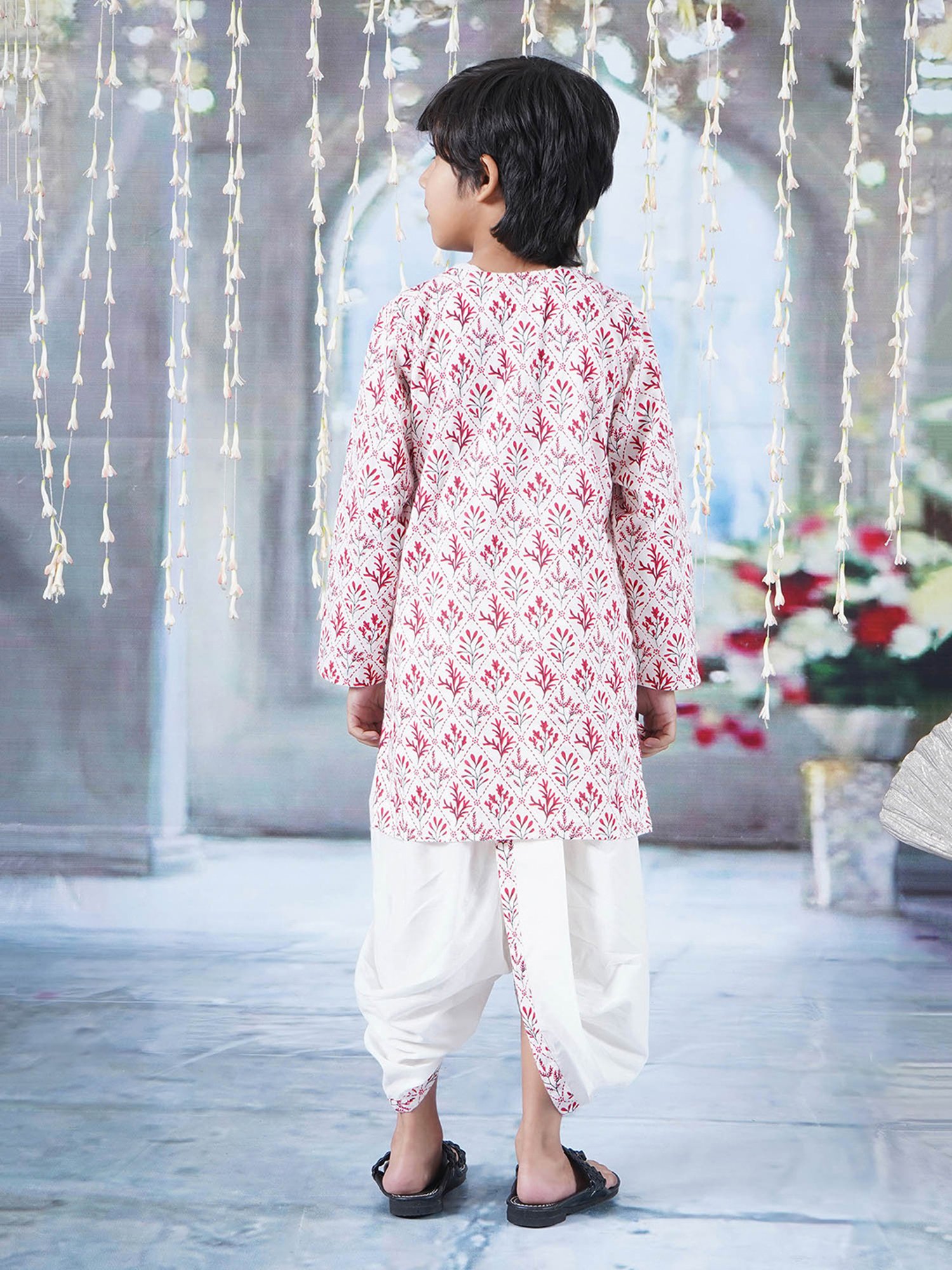 Little Bansi Kids White & Pink Printed Kurta with Dhoti