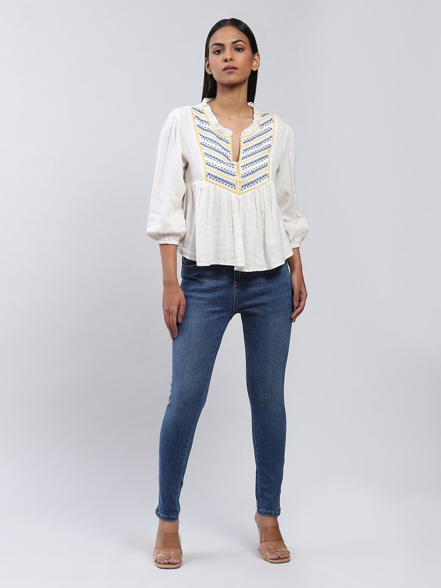 Label Ritu Kumar White Embroidered Top