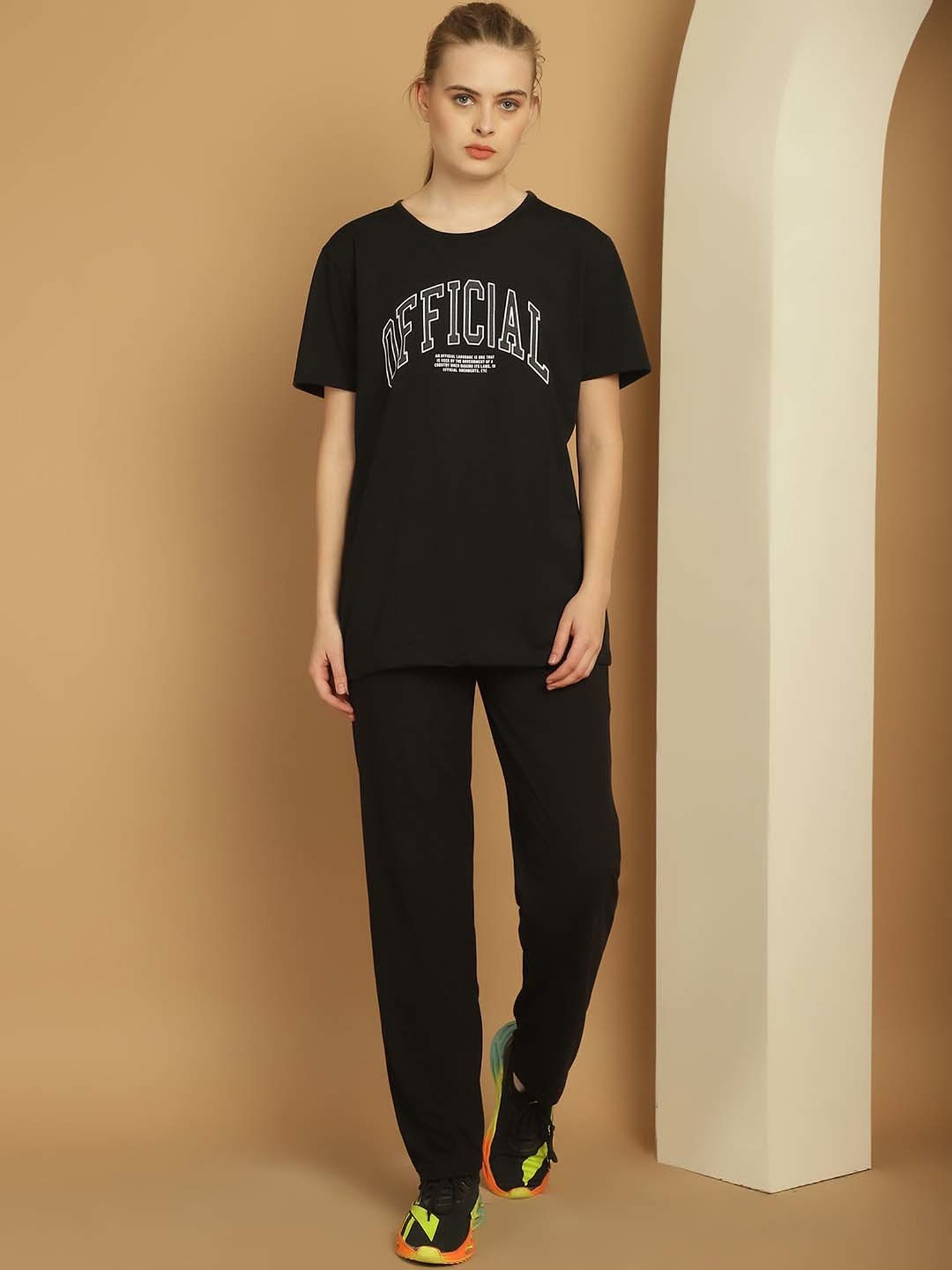 Vimal Jonney Black Cotton Printed Sports T-Shirt Track Pant Set