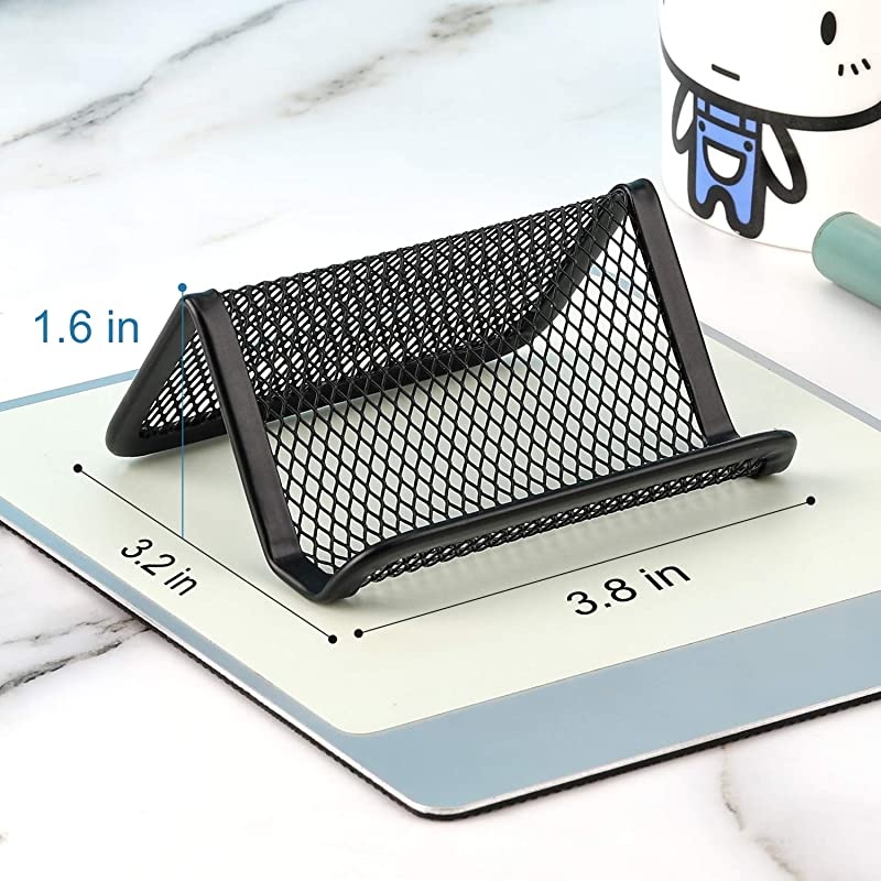 Business Card Holder for Desk Metal Business Card Holders Mesh Business Card Holder Display Desk Business Card Stand Business Card Desk Holder with 50 Business Cards Capacity Black, 2 Pack