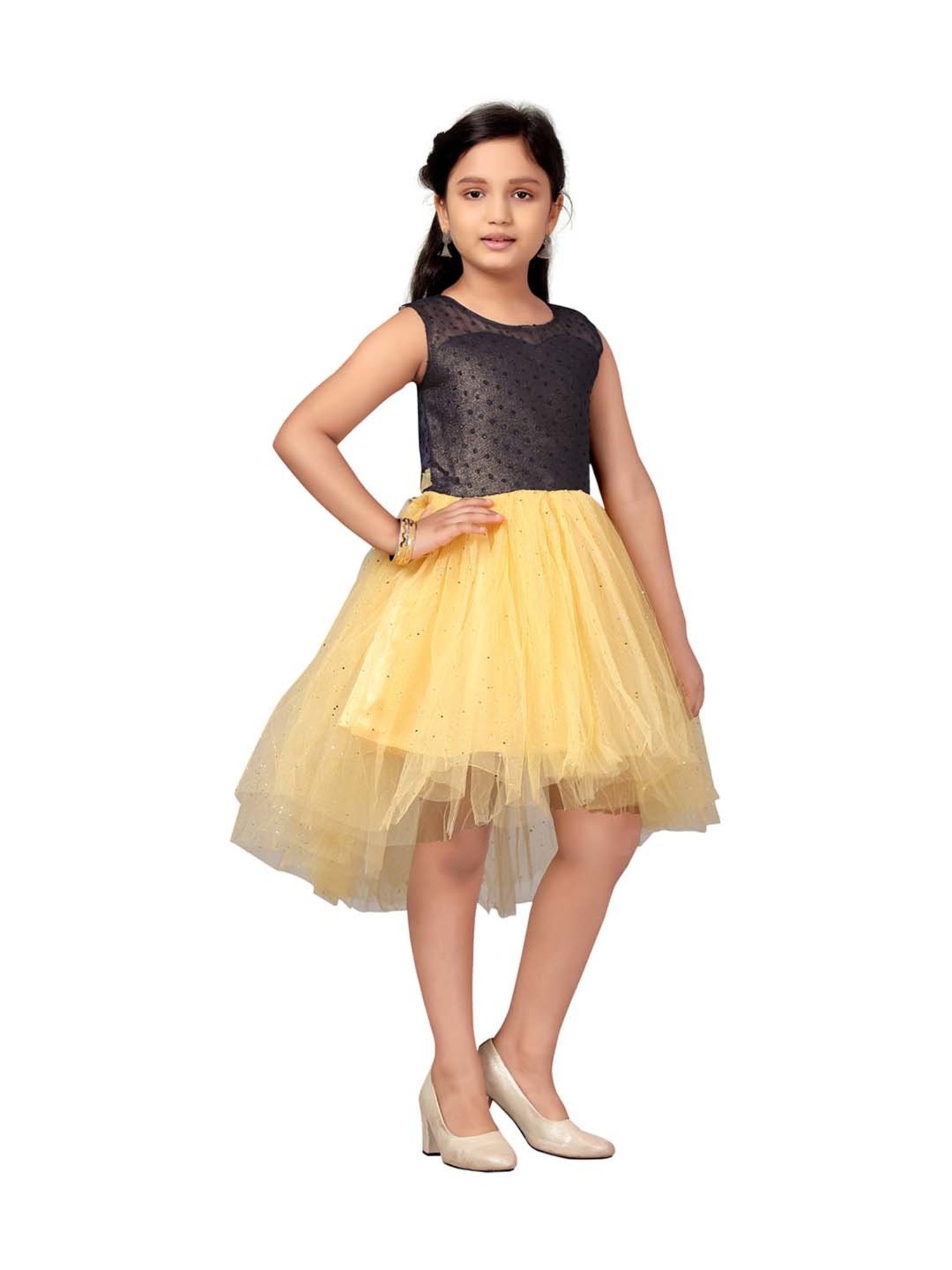 Aarika Kids Navy & Yellow Textured Pattern Dress