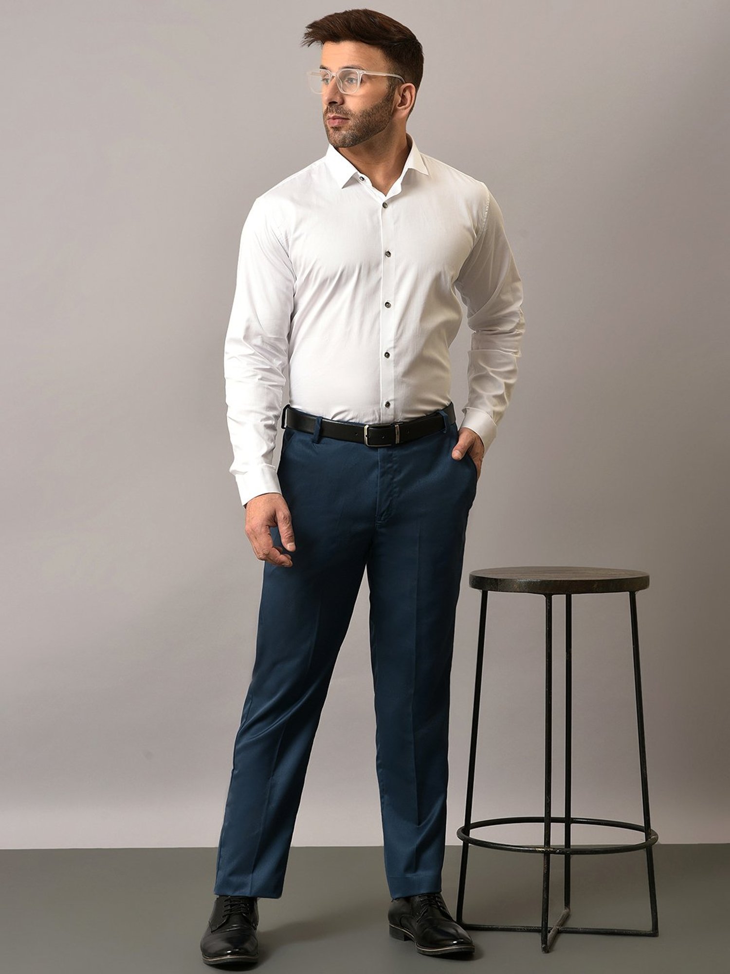 Hangup Teal Regular Fit Flat Front Trousers