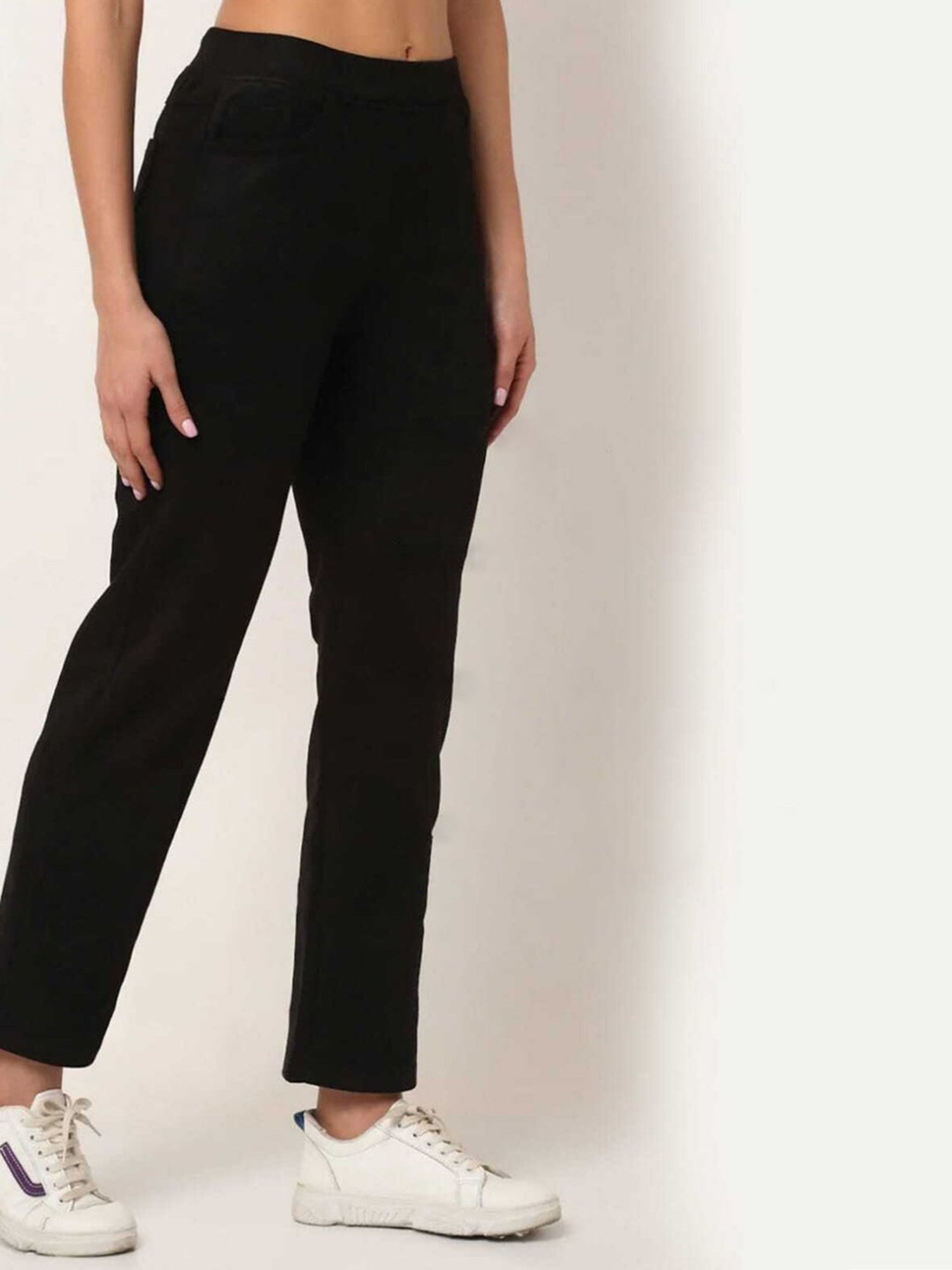 Broadstar Black Straight Fit High Rise Trousers