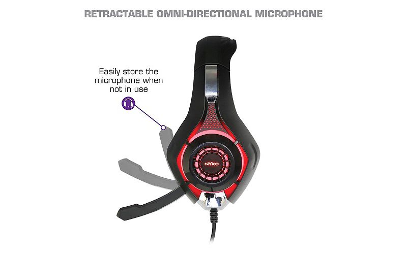 Nyko Core 80801 Wired Gaming Headset - 40mm Driver Stereo Speakers - Omni-directional retractable microphone - Inline mute & volume controls