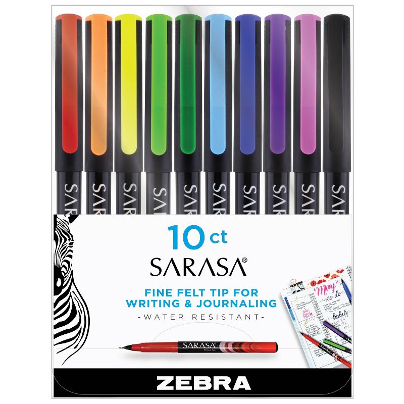 10ct Porous Point Pens Sarasa Fineliner 0.8mm Standard Colors - Zebra