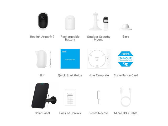 Reolink Argus 2 w/ Solar Panel - Wireless Outdoor Battery Security Camera 1080p HD Wire-Free 2-Way Audio Starlight Color Night Vision, PIR Motion Sensor, Support Cloud/Alexa/Google Assistant/SD Card