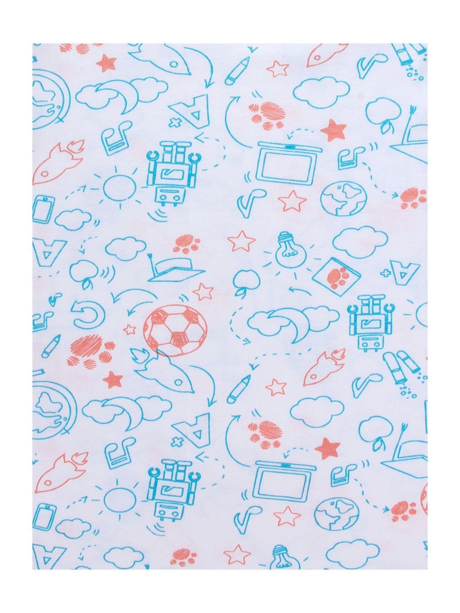 Cub McPaws Girls Off-White & Blue Cotton Printed Full Sleeves T-Shirt Set