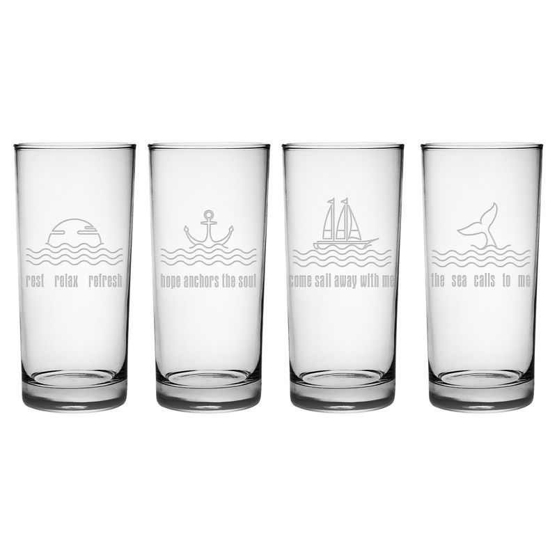 Susquehanna Glass Sea Décor 15oz Highball Glasses - Set of 4