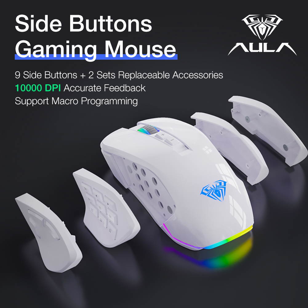AULA F810 RGB Backlit Mouse 7 Buttons Macro Programmable 6400 DPI Hollow Ergonomic Optical Wired Gaming Mouse for PC Computer Desktop Laptop