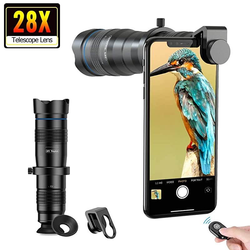 High Power 28x HD Phone Telephoto Lens with Remote Shutter Works with iPhone X/XR Samsung Pixel Android Any Smartphones