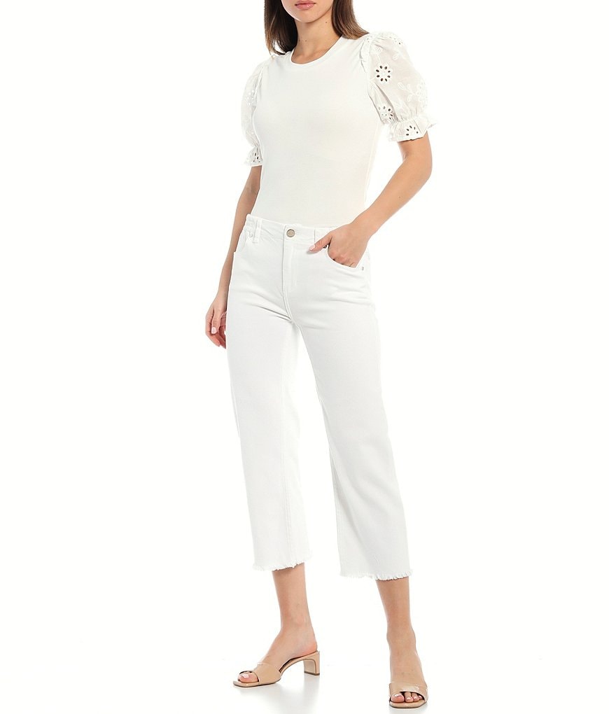 Sanctuary Nora Raw Hem Wide Leg Cropped Ankle Jeans