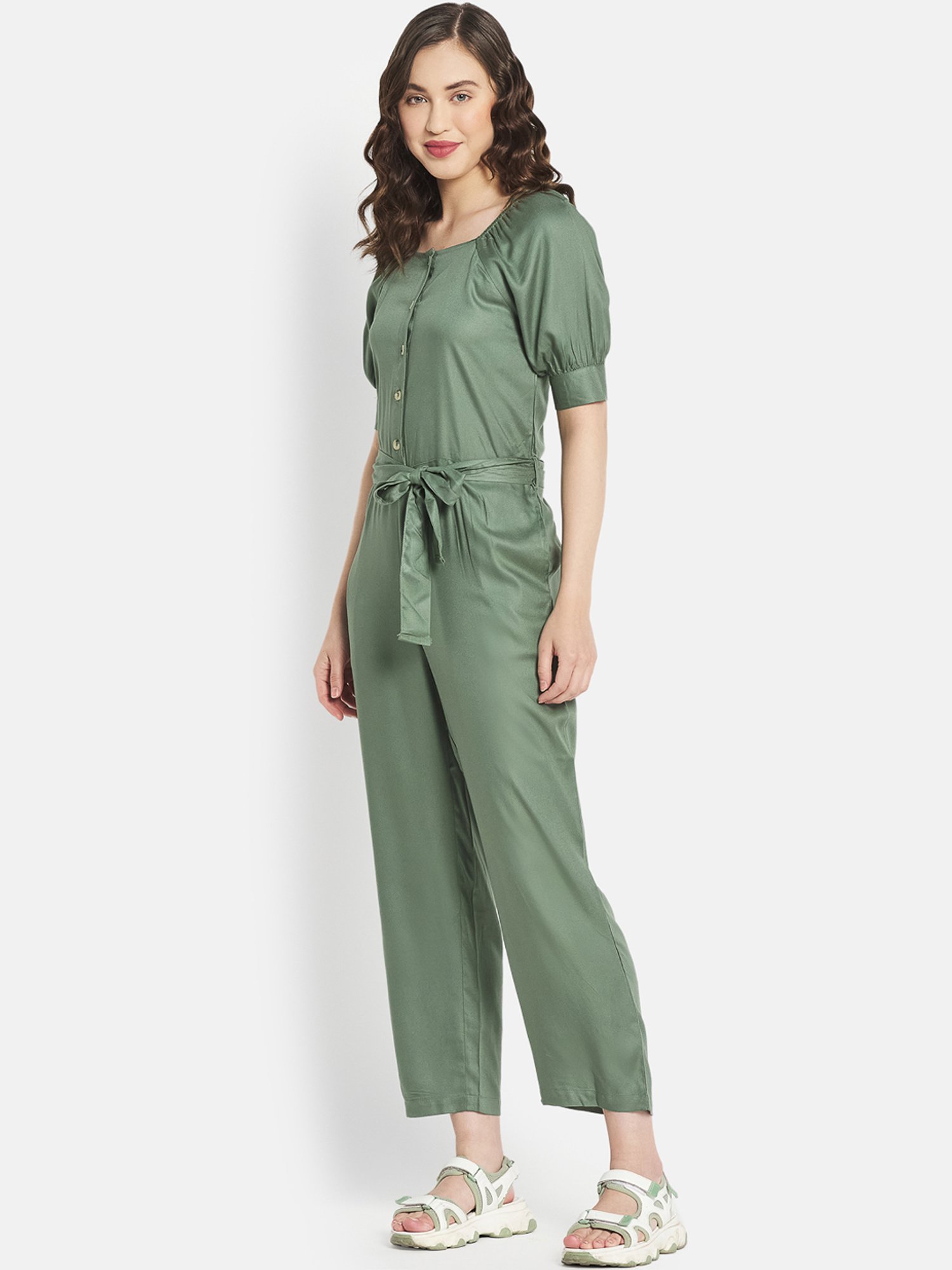 METTLE Olive Green Cotton Jumpsuit