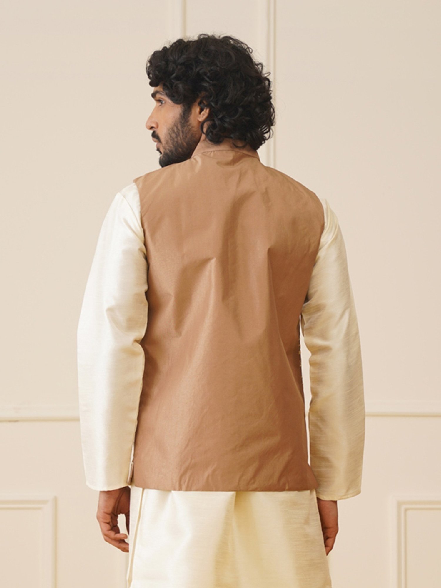 Jompers Brown Regular Fit Embroidered Nehru Jacket