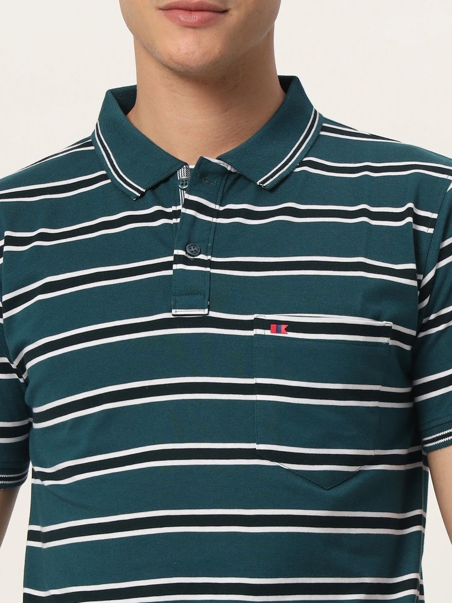 Tab91 Turquoise Regular Fit Striped Polo T-Shirts