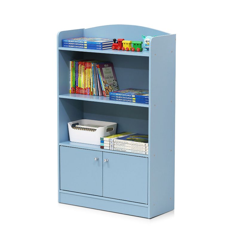 Furinno KidKanac Bookshelf Bookcase with 3 Shelves and Storage Cabinet for Bedroom, Living Room or Playroom Organization, Light Blue