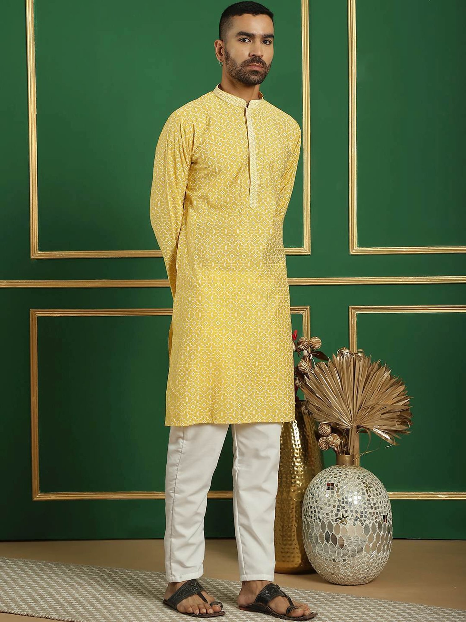 Jompers Yellow & White Regular Fit Printed Kurta Bottom Set