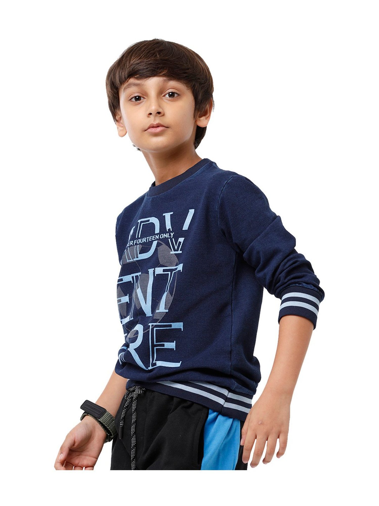 Under Fourteen Only Kids Navy Printed Full Sleeves T-Shirt