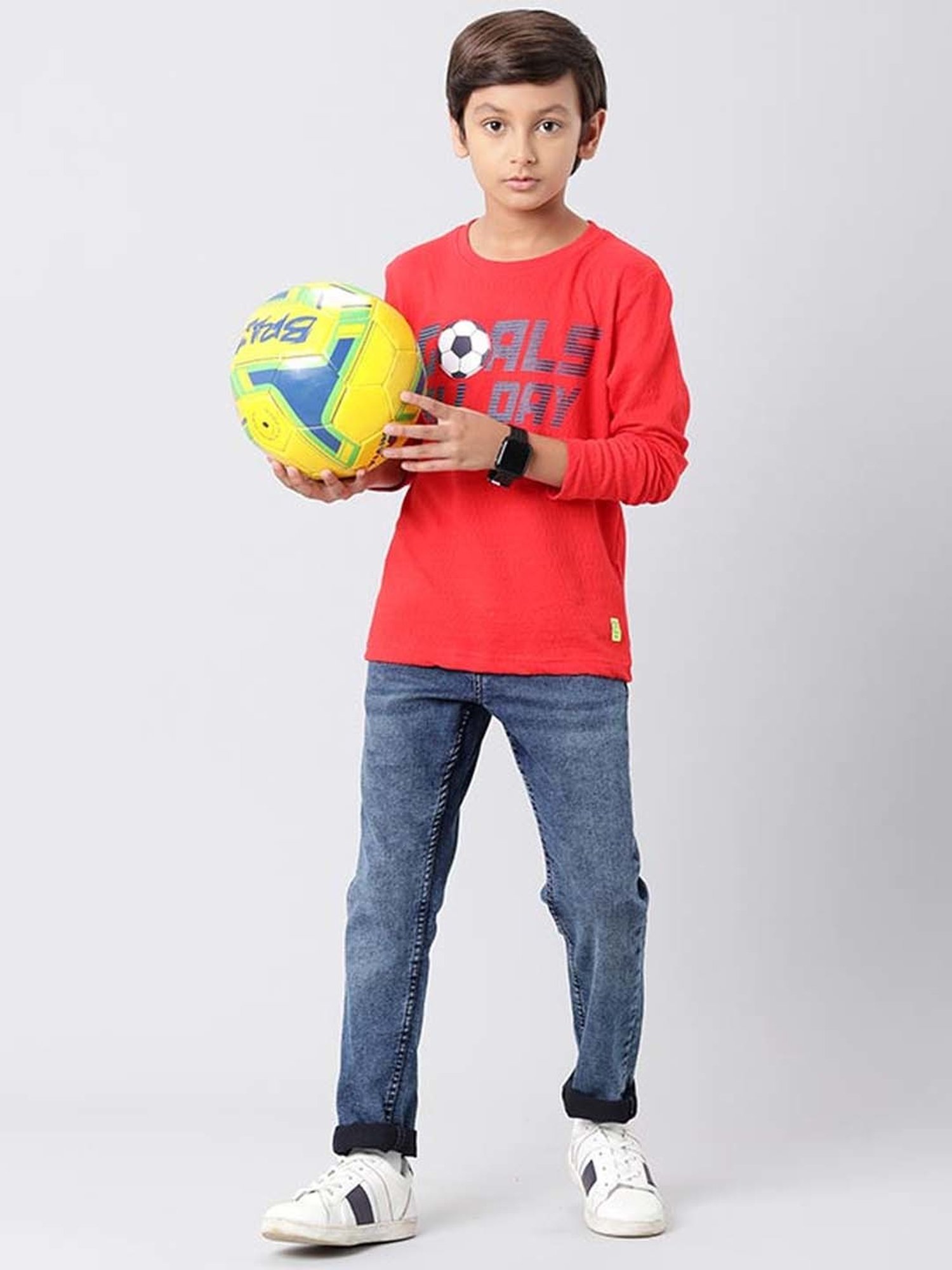 Indian Terrain Kids Red Cotton Printed Full Sleeves T-Shirt