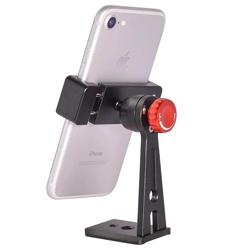 Phone Holder for Tripod, Metal Cellphone Tripod Adapter 360 Degree Rotation Vertical Video Smartphone Bracket Clip Compatible with iPhone X XS XR 8 Samsung Galaxy S10 S9+ Huawei (Black C18)