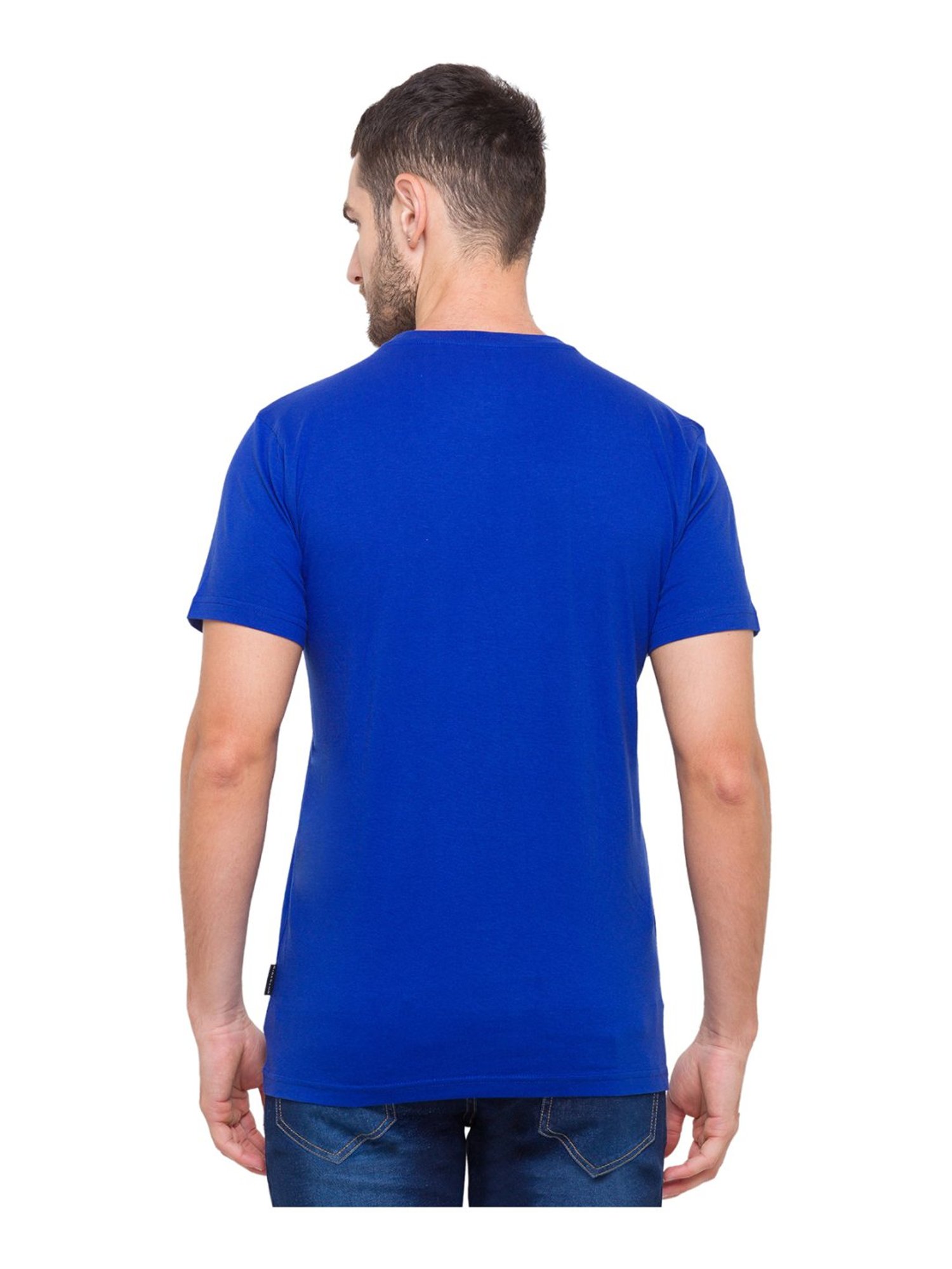 Giordano Blue Cotton Slim Fit Logo Printed T-Shirt
