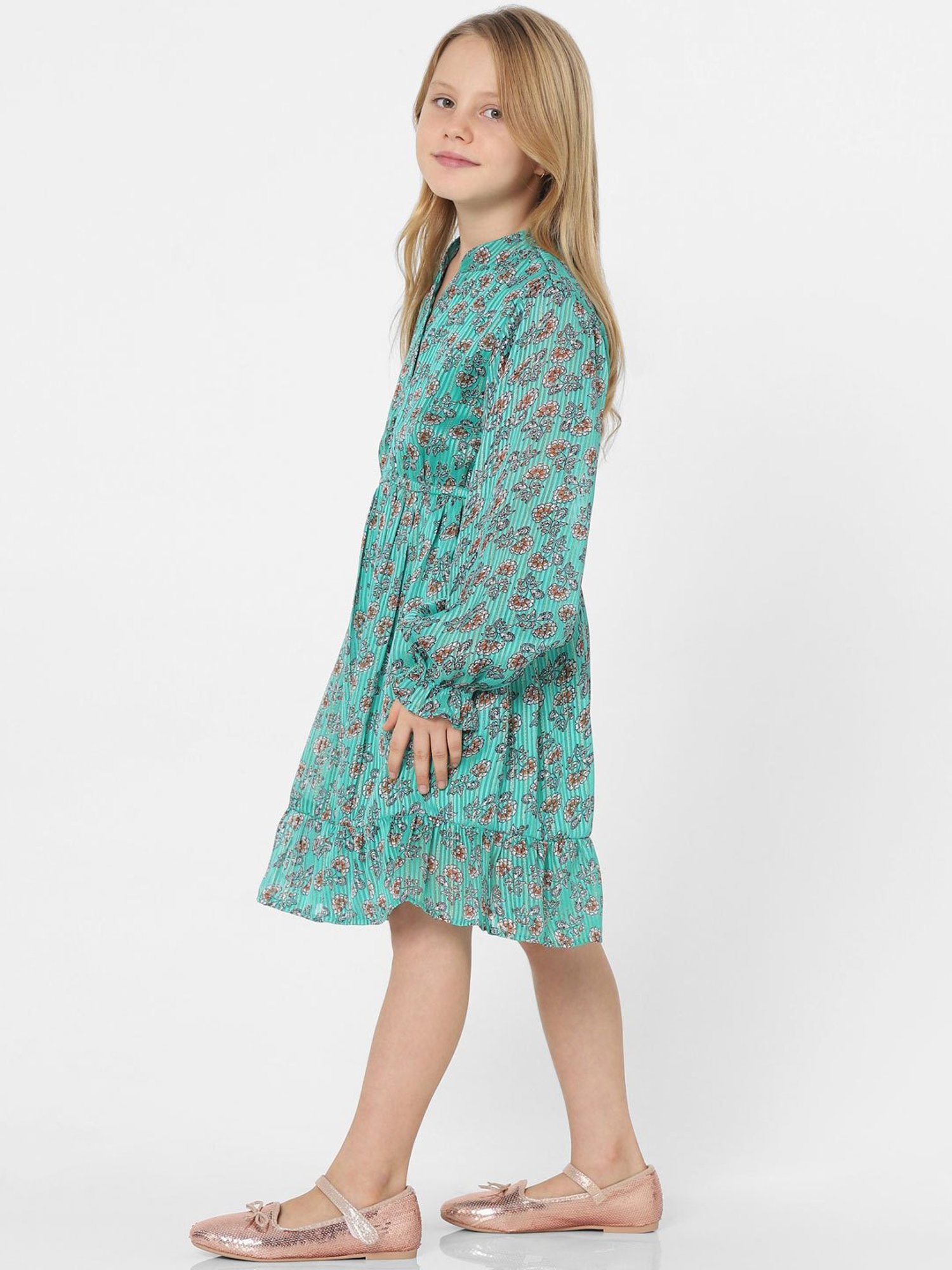 KIDS ONLY Sea Green Floral Print Full Sleeves Dress