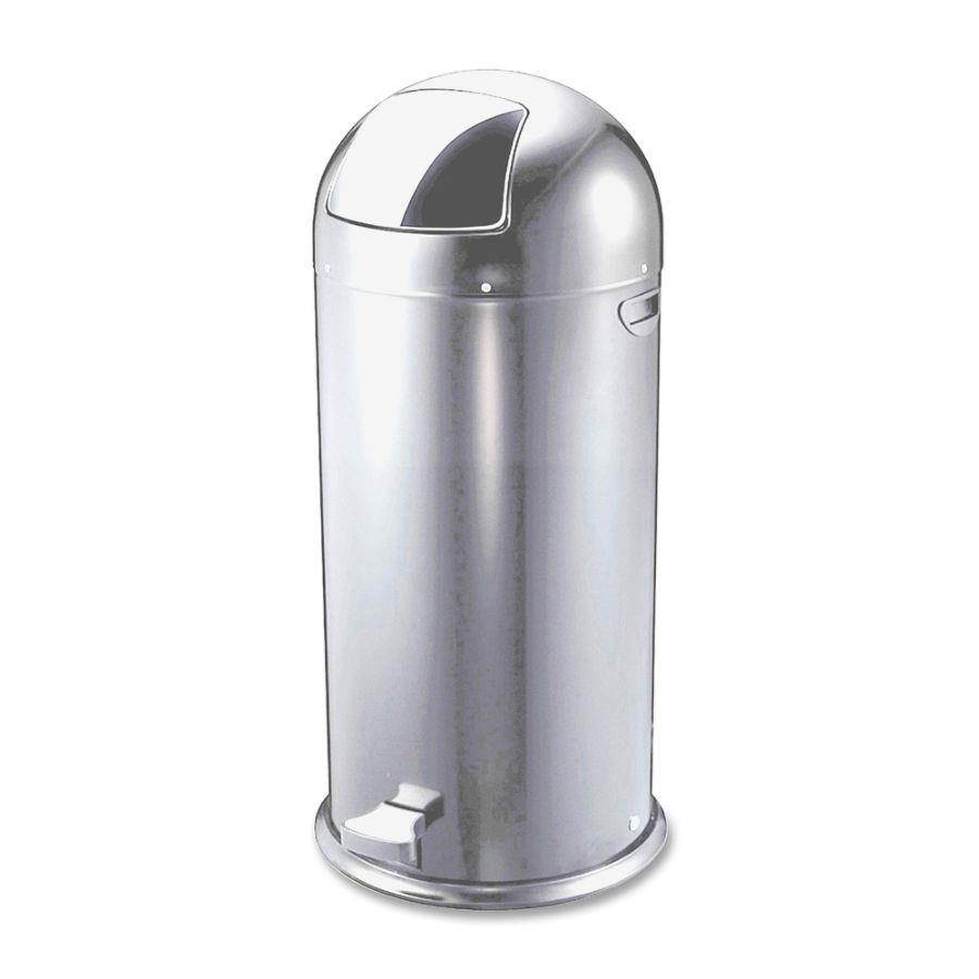 Genuine Joe Round-Top Pedal Receptacle Bin - Steel - Stainless Steel