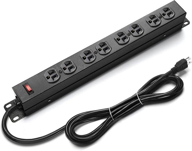 BESTTEN 1U Rack Mount PDU Power Strip, 8-Outlet Metal Surge Protector with 10-Foot Cord and Circuit Breaker, 15A/125V, UL Listed, Black