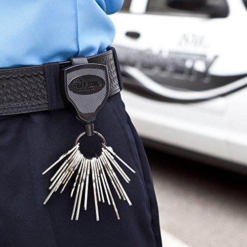 Key-Bak SUPER48 XD 20oz. Locking Retractable Key Holder, 36" Kevlar Cord, Black Polycarbonate Case, Leather Duty Belt Loop, Oversized Split Ring