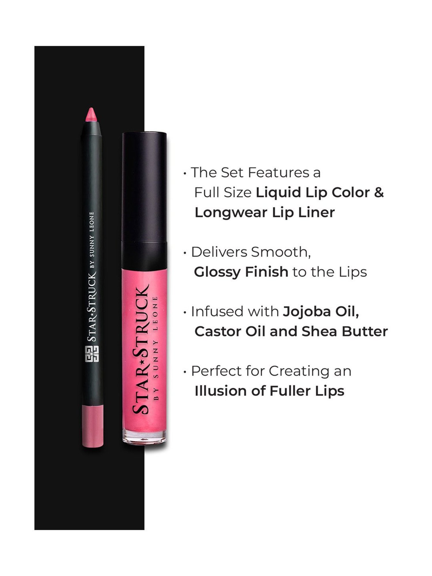 StarStruck By Sunny Leone Lip Gloss+Liner Lip Kit Pink Peony - Pack of 2