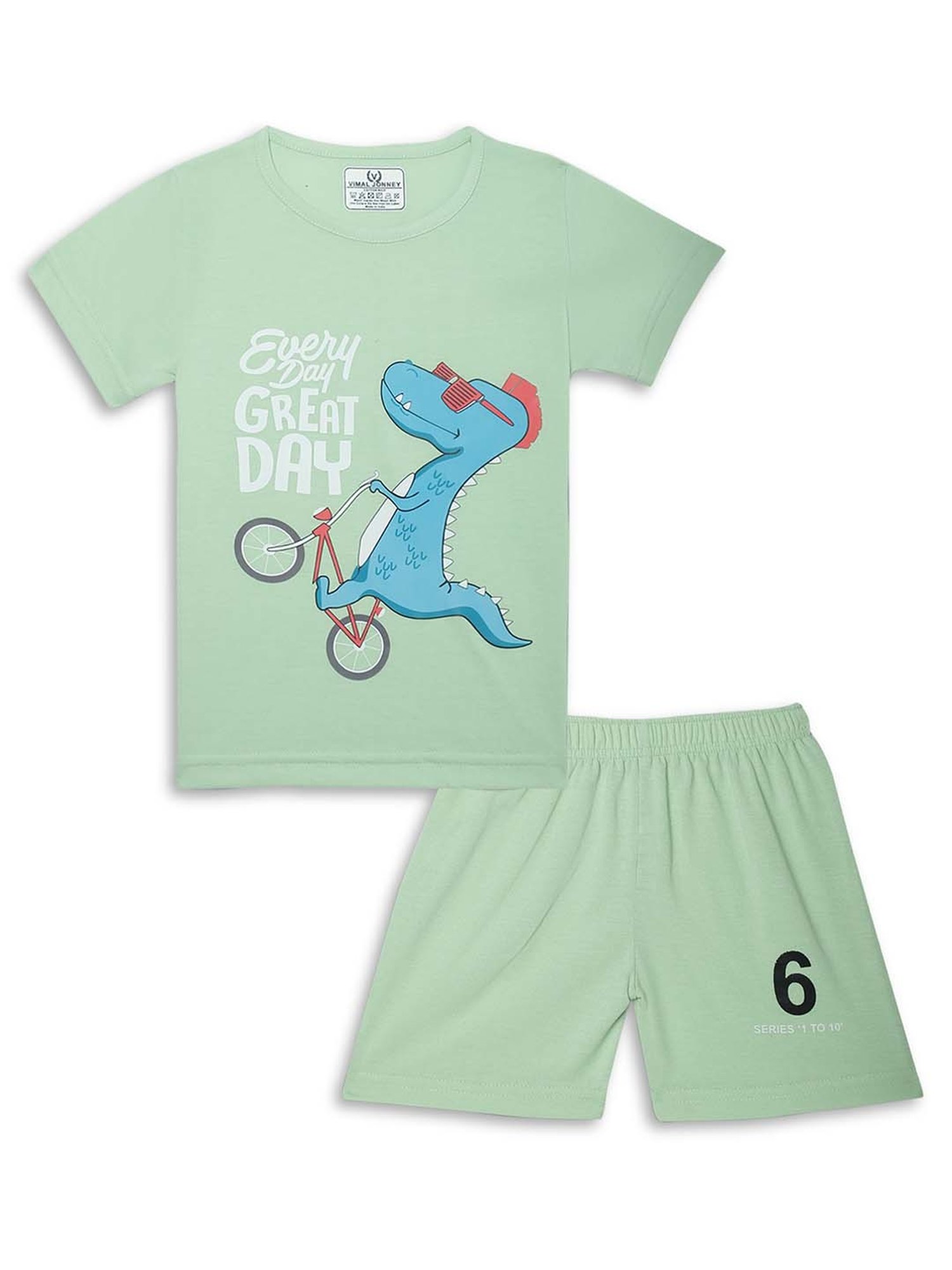 Vimal Jonney Kids Mint Green & Black Printed T-Shirt Set